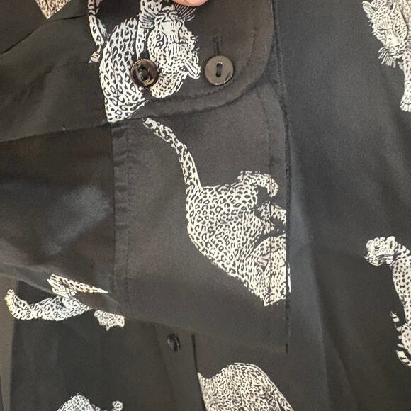 L’Agence Tyler Silk Leopard Cat Print Button Down Shirt Blouse Black Large NWT - Picture 8 of 13